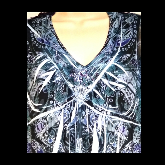 One World Sublimation Top Embellished Blue Medium - Picture 2 of 4